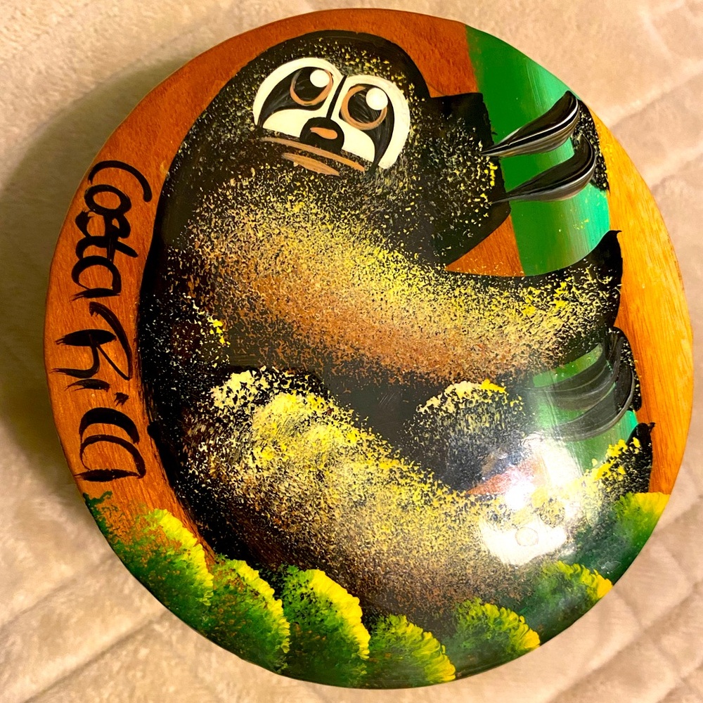 Wooden trinket box Costa Rica Hand-Painted Sloth Decorative.   #14